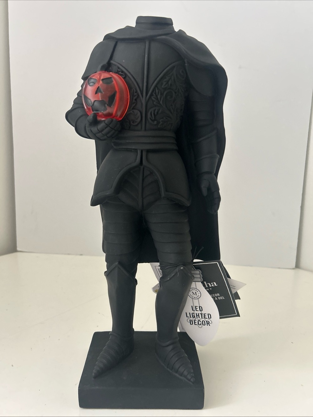 Black Headless Horseman Knight Figurine 15” LED Light Up Pumpkin Home Art Decor